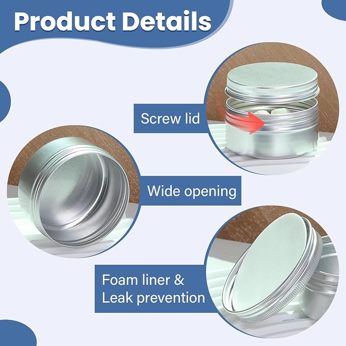 3oz Tins Aluminum Tin Can 10Pack Salve Tins, 3 oz Tin with Lids Refillable Containers With Screw Top and Labels for Salve, Candle, Spices or Balms(Silver)