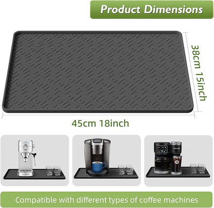 Silicone Coffee Mat with Raised Edges 17.7'' x 14.9'' Waterproof Countertop Mat, Coffee Maker Pad, Espresso Machine Mat, Heat Resistant Dish Drying Mat