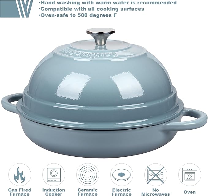 VORRINGARD Cast Iron Enameled Dutch Oven Pot with Lid for Bread Baking, Bread Oven, 6 Quart, Sea Salt
