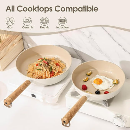 SENSARTE 13Pcs Ceramic Nonstick Cookware Set, Non-toxic Healthy Pots and Pans Set Ceramic Kitchen Frying Pans Set with Stay-cool Handle, PFAS/PTFE/PFOA Free, Dishwasher Safe, Induction Compatible