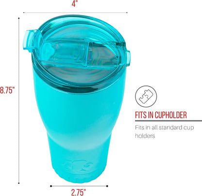 Silver Buffalo Double Walled Vacuum Insulated Stainless Steel Tumbler With Flip Top Lid Keeps Hot and Cold, Travel Coffee Mug Leakproof Lid, 30 Ounces, Matte Teal Blue