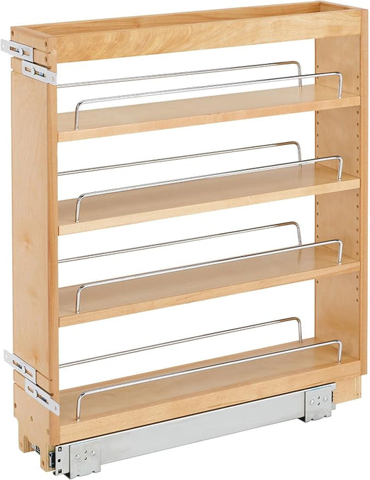 Rev-A-Shelf Maple Pullout Organizer for Full Height Base Cabinets, Full Extension Slides & Adjustable Shelves, Min Opening Width of 5.5", 448-BC-5C