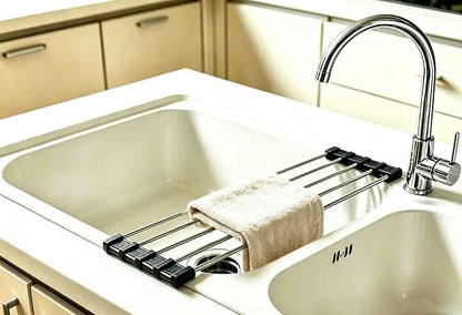 Ahyuan Roll up Dish Drying Rack Over The Sink Kitchen Roll up Sink Drying Rack Portable Dish Drainer Foldable Dish Drying Rack (Black, 17.8''X3.7'')