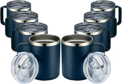 MEWAY 12oz Coffee Mug With Handle 8 Pack Bulk,Stainless Steel Insulated Travel Tumblers With Sliding Lid,Double Wall Vacuum Camping Cup for Hot & Cold Drinks Tea (Navy, 8)