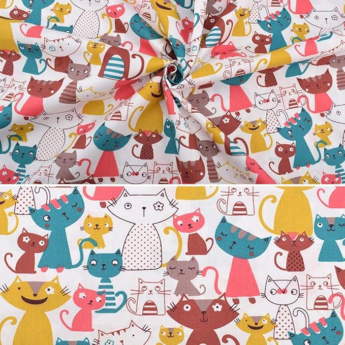 8 pcs/lot Fat Quarter Fabric Bundles 100% Cotton 19.69'' x 19.69'' (50 x 50cm) Cotton Fabric Pre-Cut Squares Sheets for Patchwork Sewing Quilting Crafting, Dog Cat Pattern.