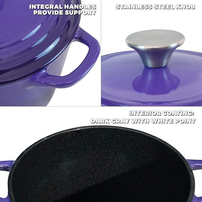 Flavehc Dutch Oven Pot with Lid 2.8 Qt Cast Iron Dutch Oven for Bread Baking, Purple Enameled Cast Iron Soup Pot, Small Deep Dutch Oven for Soup, Stews & Small Family Meals