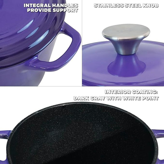 Flavehc Dutch Oven Pot with Lid 2.8 Qt Cast Iron Dutch Oven for Bread Baking, Purple Enameled Cast Iron Soup Pot, Small Deep Dutch Oven for Soup, Stews & Small Family Meals