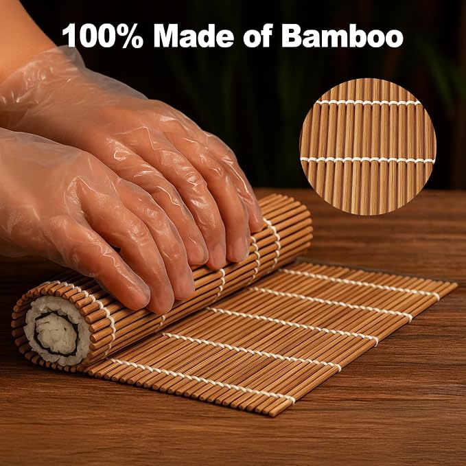 2PCS Bamboo Sushi Rolling Mat, Sushi roll maker, Sushi making kit, Bamboo Sushi Rolling Mat Carbonized Color (light brown, 2pcs)