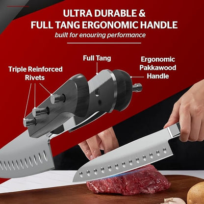 Sunhouse 7 Inch Santoku Knife - Japanese AUS-8 High Carbon Steel Professional Chef Knife - Kitchen Gadgets 2026, Apartment Essentials, Mothers Day Gift for Mom Wife Her