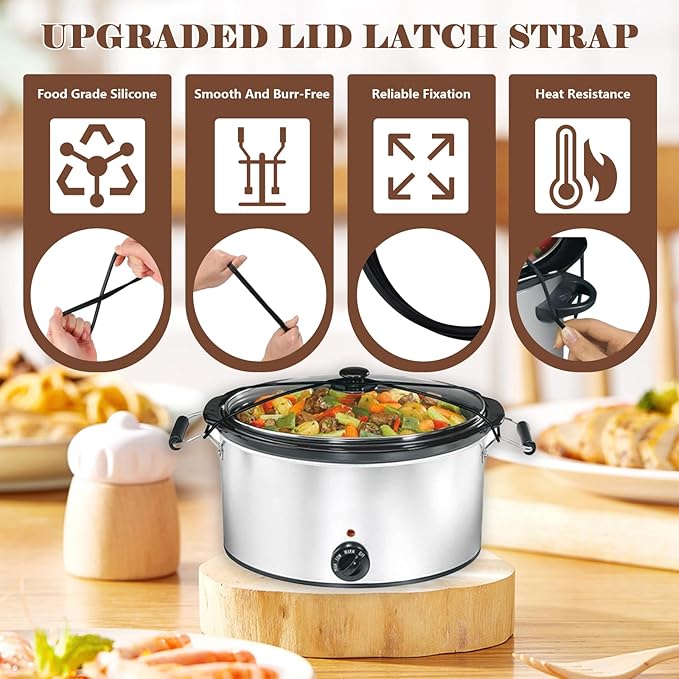 IWIWE 2PCS Crock Pot Rubber Band & Lid Strap – Reusable Silicone Slow Cooker Pot Latch, Compatible with Hamilton Beach 6/7/8 Quart Crock Pots