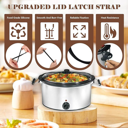 IWIWE 2PCS Crock Pot Rubber Band & Lid Strap – Reusable Silicone Slow Cooker Pot Latch, Compatible with Hamilton Beach 6/7/8 Quart Crock Pots