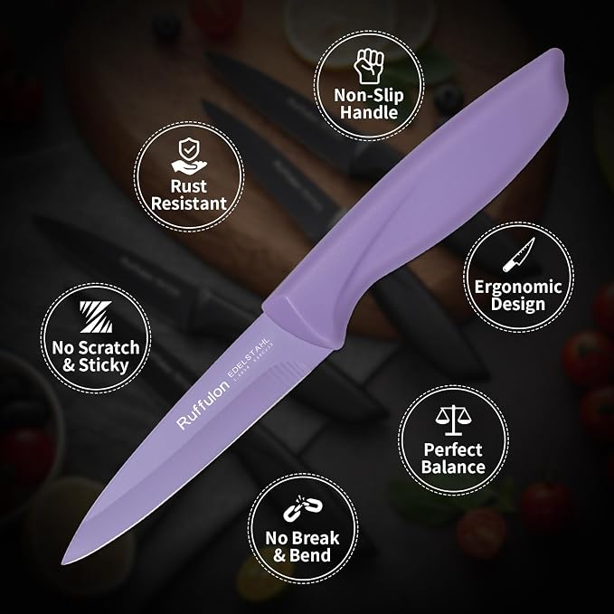 Paring Knife Set, 4PCS Stainless Steel Paring Knife Set, Ultra Sharp Fruit and Vegetable Knives, 3.5-Inch Kitchen Knives, Razor-Sharp Knife,Ergonomic Handle Design,Purple.