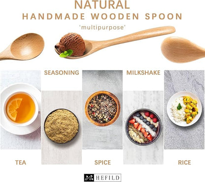 4 PCS Wooden Spoons for Honey, 6.7 inch Small Wooden Spoons - Terrific for Tea, Coffee & Soup, Little Beech Wood Serving Table Spoon Set, Bulk Bamboo Teaspoon for Eating with Unique Design