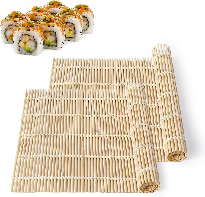 2PCS Bamboo Sushi Rolling Mat, White Sushi roll maker, Sushi making kit, Bamboo Sushi Rolling Mat (off-white, 2pcs)