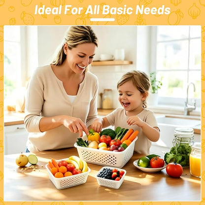 3 Pack Fruit Storage Containers for Fridge with Removable Colander, Airtight Produce Storage Containers for Fridge, 4-in-1 Fruit and Vegetable Storage, Berry Keeper, Stackable Veggie Containers