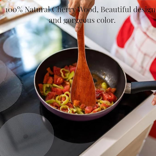 LorisArm 12.8-inch Cherry Wood Spatula 2 Pack, Long Handle Flat Wooden Spatula Cooking Utensils for Nonstick Cookware, Kitchen Spatula for Cooking Flipping, Serving, Scraping & Turning