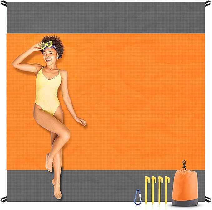 EASYFUN Beach Blanket Sandproof Oversized, 79''×83'' Extra Large Beach Mat, Portable Picnic Mat for Travel Camping Hiking, Lightweight Beach Essentials Family Water Resistant Mat