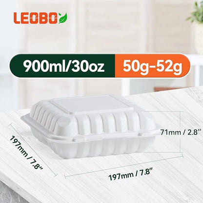 65 Pack 30oz 7.8 Inch To Go Containers - Shrink Wrapped No Pre-Wash | 3 Compartment Reusable & Sturdy | Microwave, Dishwasher and Freezer Safe Meal Prep Boxes for Leftovers, Catering & Takeout