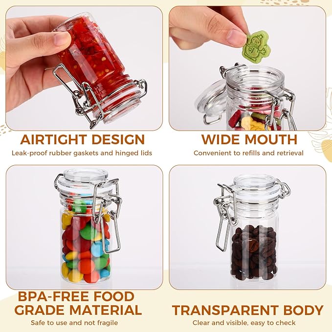 Suclain 20 Pcs 3 oz PET Plastic Storage Jars with Airtight Hinged Lid Mini Sealed Clear Wide Mouth Spice Jar Empty Round Leak Proof Canning Storage Containers for Sugar Jam Sauces Herbs Coffee