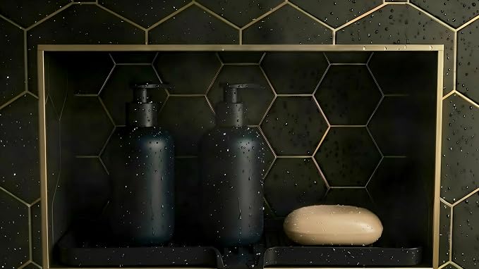 Silicone Soap Dish Tray and Sponge Holder with Drain Chute, Rectangular, Kitchen and Bathroom Sink Organizer (Black, 12"x4")