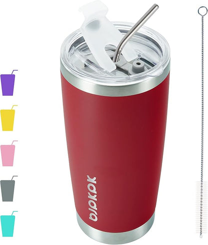 BJPKPK 20 oz Insulated Tumbler With Lid And Straw Stainless Steel Coffee Mug Tumblers Cups,Red