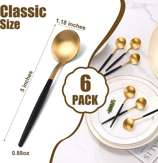 Lemeya Black Gold Coffee Spoons Set,Stainless Steel Teaspoons of 6,Espresso Spoons 5.11 inch,Demitasse Dessert Scoop,Small Tea Scoop Mini for Stirring,Matte Finish,Dishwasher Safe