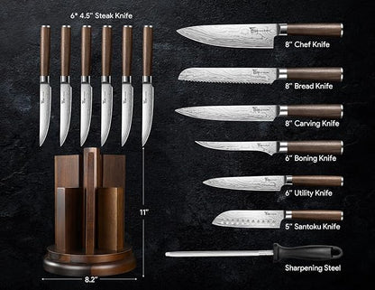 SYOKAMI 2026 Upgrade Knife Set 14 Piece Japanese Style Kitchen Knife Set With 360° Rotatable Magnetic Block, High Carbon Stainless Steel Knives Sets with Steak Knives and Sharpener, Ideal for Gift