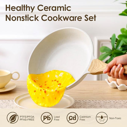 SENSARTE 23 PCS Nonstick Ceramic Cookware Set, Non Toxic Pots and Pans, PFAS & PFOA Free, Healthy Kitchen Cooking Set with Stay-Cool Handles, Induction Compatible, White