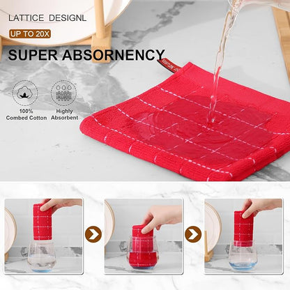 Mordimy 100% Cotton Terry Cloth Dish Cloths, Soft and Absorbent Checkered Dish Towels, Quick Drying Dish Rags for Washing Dishes, 12 Pack, 12 x 12 Inches, Red