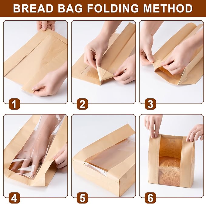 50Pcs Sourdough Paper Bread Bags for Homemade Bread with Window, Includes 50PCS Label Seal Stickers for Food Storage(50% Thicker 13.7x8.3x3.5 in - Large)