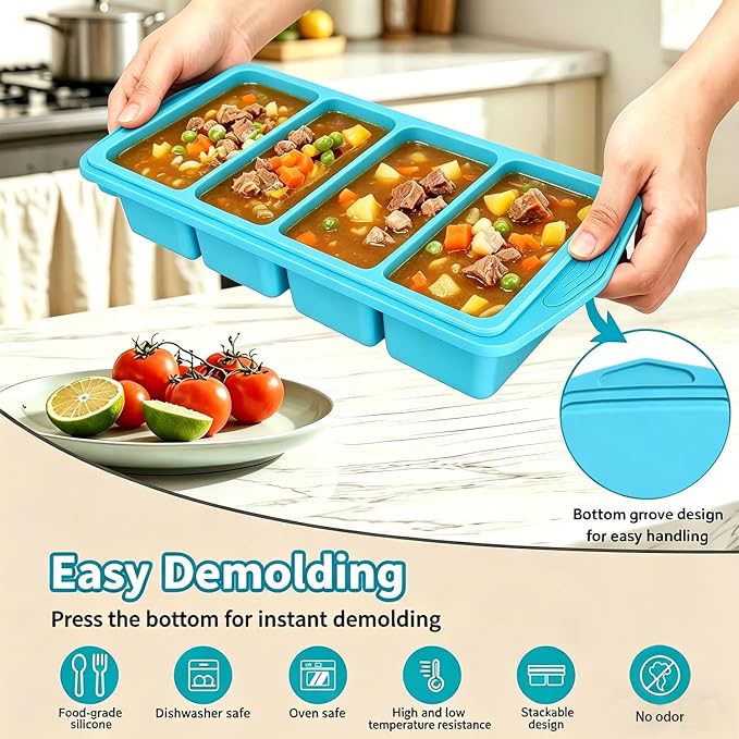 2 Pack Silicone Freezer Molds With Lids,1 Cup Silicone Freezer Tray With Lids for Easy Meal Prep Container and Kitchen Storage Solution Perfect for Storing Soup, Sauces, Leftovers and More