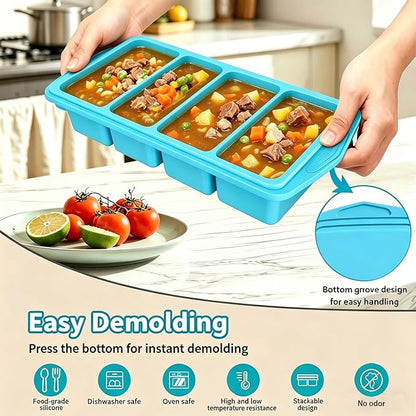 2 Pack Silicone Freezer Molds With Lids,1 Cup Silicone Freezer Tray With Lids for Easy Meal Prep Container and Kitchen Storage Solution Perfect for Storing Soup, Sauces, Leftovers and More