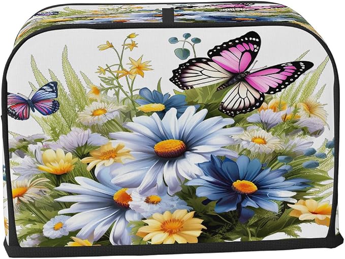 Soring Flower Floral Toaster Cover 2 Slice Wide Slot Washable Kitchen Appliance Covers Fingerprint Bread Machine Dust Cover Small Toaster Oven Accessories Covers Bread Maker Bag Women Gift