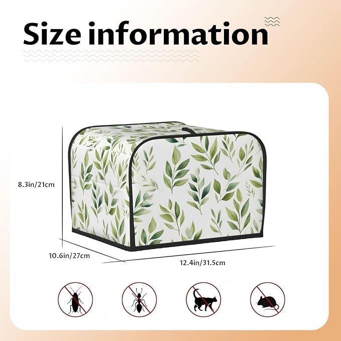 Botanical Leaves Pattern 4 Slice Toaster Cover Wide Slot Dustproof Bread Maker Cover Fingerprint Bakeware Protection Kitchen Appliance Toaster Bag