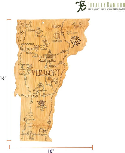 Totally Bamboo Destination Vermont State Shaped Serving and Cutting Board, Includes Hang Tie for Wall Display