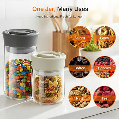 Upgraded Rotary Airtight Glass Mason Jar with Lid, NUZEAK 27oz Borosilicate Coffee Container with Silicone Seal, Stackable Food Storage Jar for Pantry, Kitchen, Coffee Bean, Nuts, Spice, Cereal, Salad