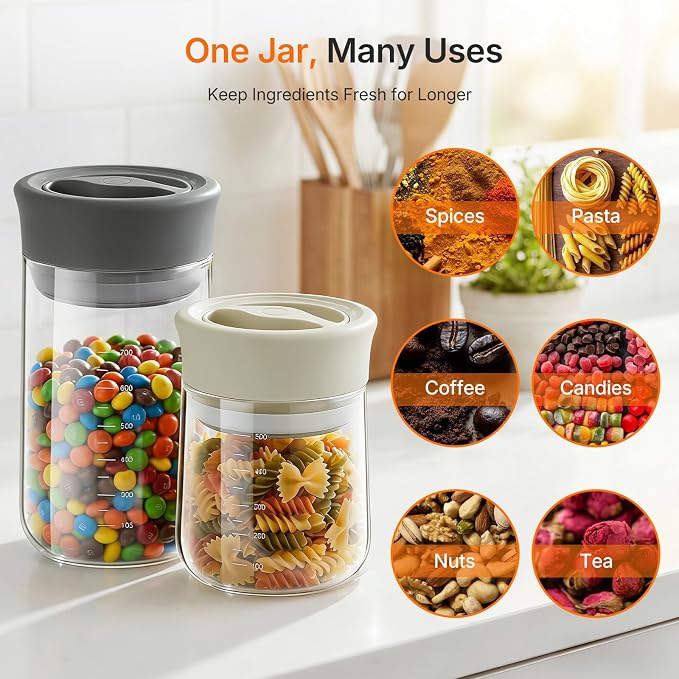 2-Pack 2026 Upgraded Glass Jars with Airtight Lid, 27oz Rotary Twist Lock Mason Jar, Clear Borosilicate Glass Storage Jar for Coffee Bean, Cookie, Sugar, Cereal, Overnight Oats Meal
