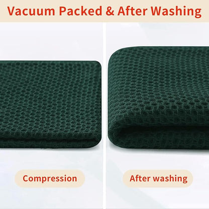 Homaxy 100% Cotton Waffle Weave Kitchen Dish Towels, Ultra Soft Absorbent Quick Drying Cleaning Towel, 13 x 28 Inches, 18-Pack, Blackish Green
