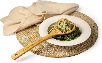 Gorgeous Heart shaped Bamboo Wooden Spoon with an engraved handle and heart-shaped base hole for hanging - 'The secret ingredient is Love' | The perfect addition to a kitchen filled with love and joy!