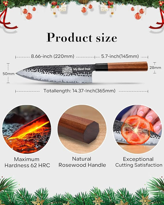 FAMCÜTE Personalized Gifts for Men Engraved Custom Japanese Knife, Hand Forged High Carbon Steel Chef Knife With Rosewood Handle, Birthday Day Gifts for Your Loved Ones (Sandalwood Gift Box)