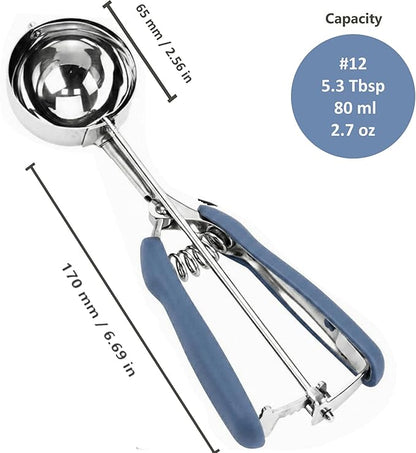 Ice Cream Scoop, 18/8 Stainless Steel Cookie Scoop, 5.3Tbsp/80ml/2.7oz Cookie Dough Scoop, Ice Cream Scooper with Trigger Release, Large Cookie Scooper (#12 Midnight Blue)