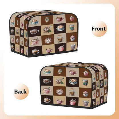 Coffee Toaster Cover 4 Slice Wide Slot Washable Toaster Covers | Cups Modern Dust and Fingerprint Protection Bread Maker Covers for Kitchen Accessories Decor Bakeware Women Gift