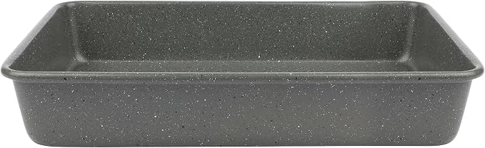 David Burke 13x9 Oblong Baking Pan – Carbon Steel, Non-Stick, PFTE & PFOA Free, Oven Safe with AirFlow Baking Technology – Gray Speckle