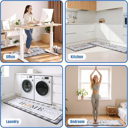 Kitchen Rugs, 2 PCS Kitchen Mats for Floor, Cushioned Non-Slip Anti Fatigue Mats for Kitchen Floor, Kitchen Runner Rugs for Standing Desk, Office, Laundry (17.3’’ x 30’’ + 17.3’’ x 59’’)