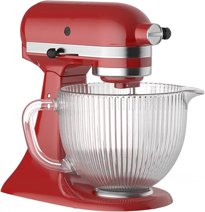 GVODE Glass Kitchen Aid Mixing Bowl, 4.5-5 Quart Tilt-Head for Kitchen Aid Glass Mixer Bowl, Pour Spout & Measurement Markings, Dishwasher Safe