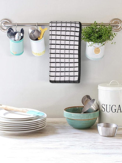 Urban Villa Kitchen Towels Black/White Set of 3 Terry Kitchen Towels 100% Cotton Ultra Soft Size 20X30 Inches Highly Absorbent Over Sized KitchenTowels with Hanging Loop KitchenTowels