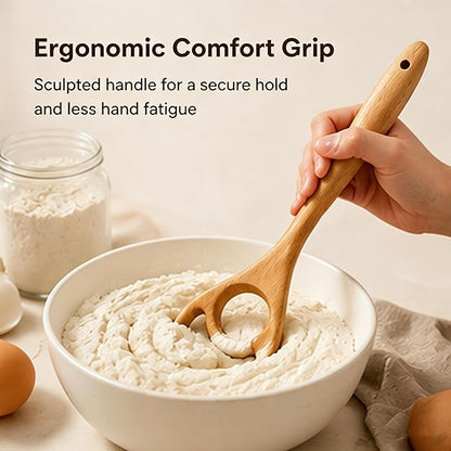Wooden Danish Dough Whisk Set, 12.6” Seamless Dough Whisk for Sourdough Bread, Wood Mixing Tools for Non-Stick Cookware, Dutch French Whisks for Cooking, Mixing Batter, Crème, Sauce & Egg