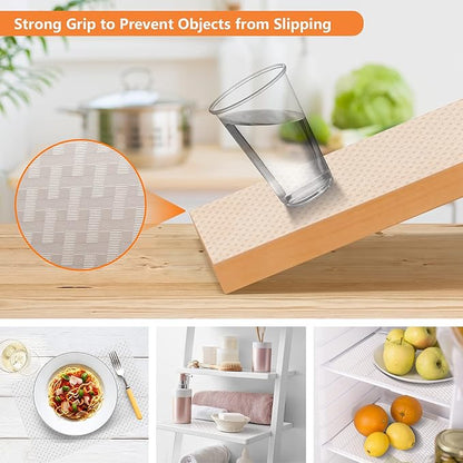 Shelf Liners for Kitchen Cabinets Refrigerator Liners Waterproof Kitchen Cupboard Liner Durable Plastic Drawer Mats EVA Material Non Adhesive Fridge Mats for Shelves - Clear 17.5 x 157.4 Inches