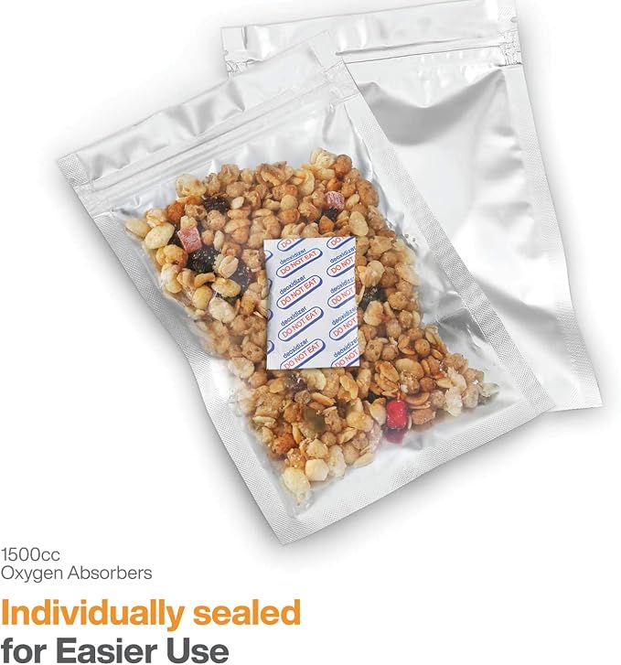 1500cc (Individually Sealed - Total 30 Count) for Food Storage, Food Grade Oxygen Absorbers Packets with Oxygen Indicator for Long Term Storage and Preservation(30 Individual Packets, 1500cc)