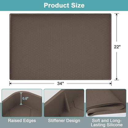 Under Sink Tray for Kitchen Waterproof, Silicone Under Kitchen Sink Mats and Protectors for 34" x 22" Cabinets, Under Sink Tray Organizer, Shelf Liner Cabinet Liner for Bathroom, Brown